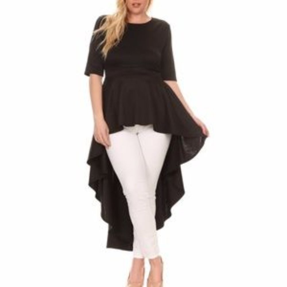 Plus Black Hi Low Peplum Dress Top Blouse Tunic
